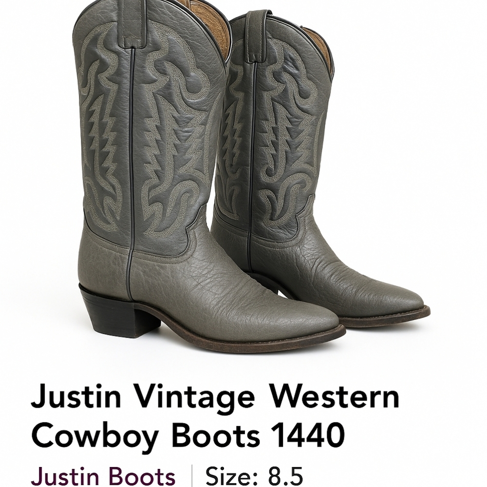 Justin 1440 Vintage Western Cowboy Boots | Distressed Gray Leather | Men’s 8.5D - Picture 9 of 10